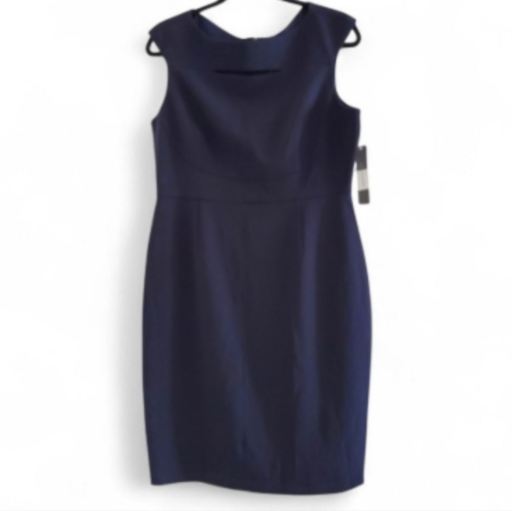 Tahari Arthur Levine petites navy sheath dress with peek a boo chest  sz 12P